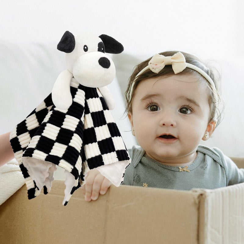 BEILIMU Baby Security Blanket for Boys Girls, High Contrast Super Soft 3D Checkerboard Gingham with Minky Dot Fabric Backing Snuggle Stuffed Animal Blankie Puppy Lovely Black 14 Inch - Image 5